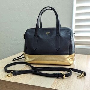 SOLD - Fossil Sydney Satchel Crossbody Black and Gold
